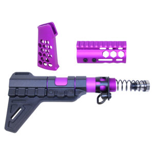 AR-15 purple accessory set with stock, handguard, and honeycomb grip.