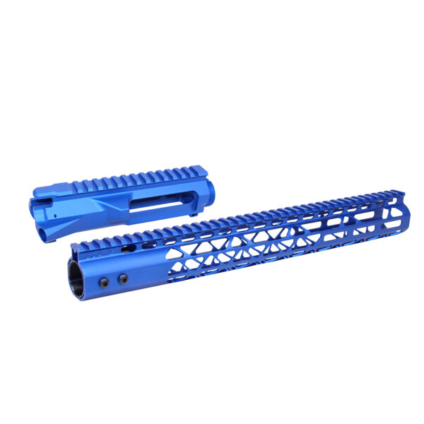 Blue AR-15 billet upper receiver and 15 Air Lite M-LOK handguard set.