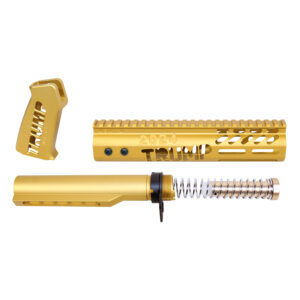 Gold AR-15 Trump Series limited edition pistol parts with milled engravings.