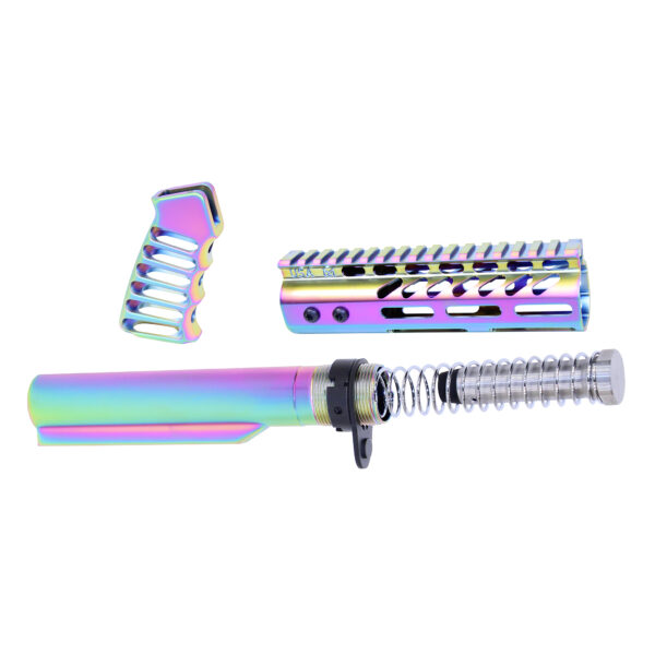 AR-15 Pistol Furniture Set With Miltube (Matte Rainbow PVD Coated)