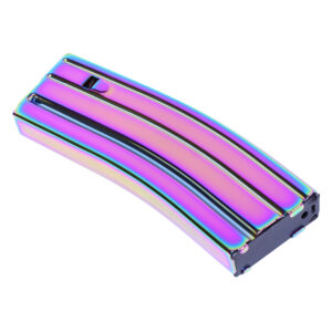 AR-15 30-round magazine with high-polish iridescent finish and anti-tilt follower.