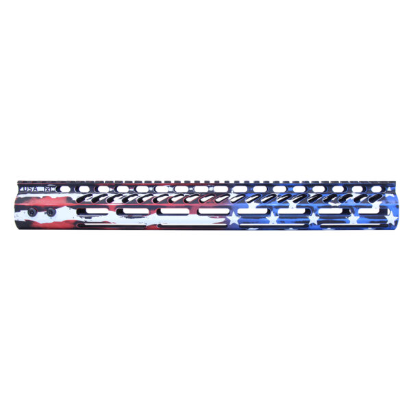 American flag-themed 15 Guntec M-LOK handguard with lightweight top rail.