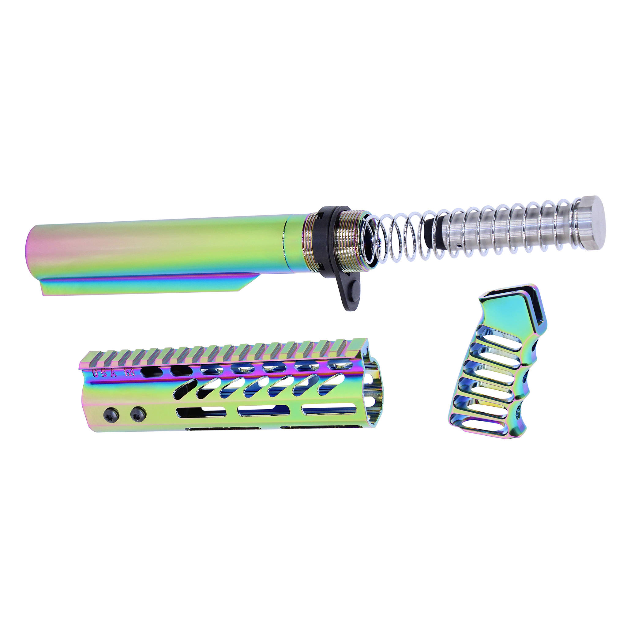 ULTRA-BBK7-RPVD_TT AR-15 7" Pistol Brace Build Kit With Milspec Buffer Tube (Gloss Rainbow PVD Coated) - Image 1