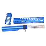 AR-15 blue anodized pistol brace kit with M-LOK handguard and buffer tube.