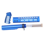 AR-15 9 blue anodized pistol brace build kit with components displayed.