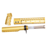 Gold anodized AR-15 pistol brace kit with M-LOK handguard and buffer tube.