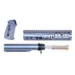 AR-15 Trump Series pistol parts set in anodized grey, featuring grip, handguard, and buffer tube.