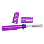 AR-15 purple anodized pistol brace kit with buffer tube and accessories.