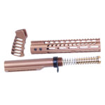 AR-15 pistol build kit components in anodized bronze finish.