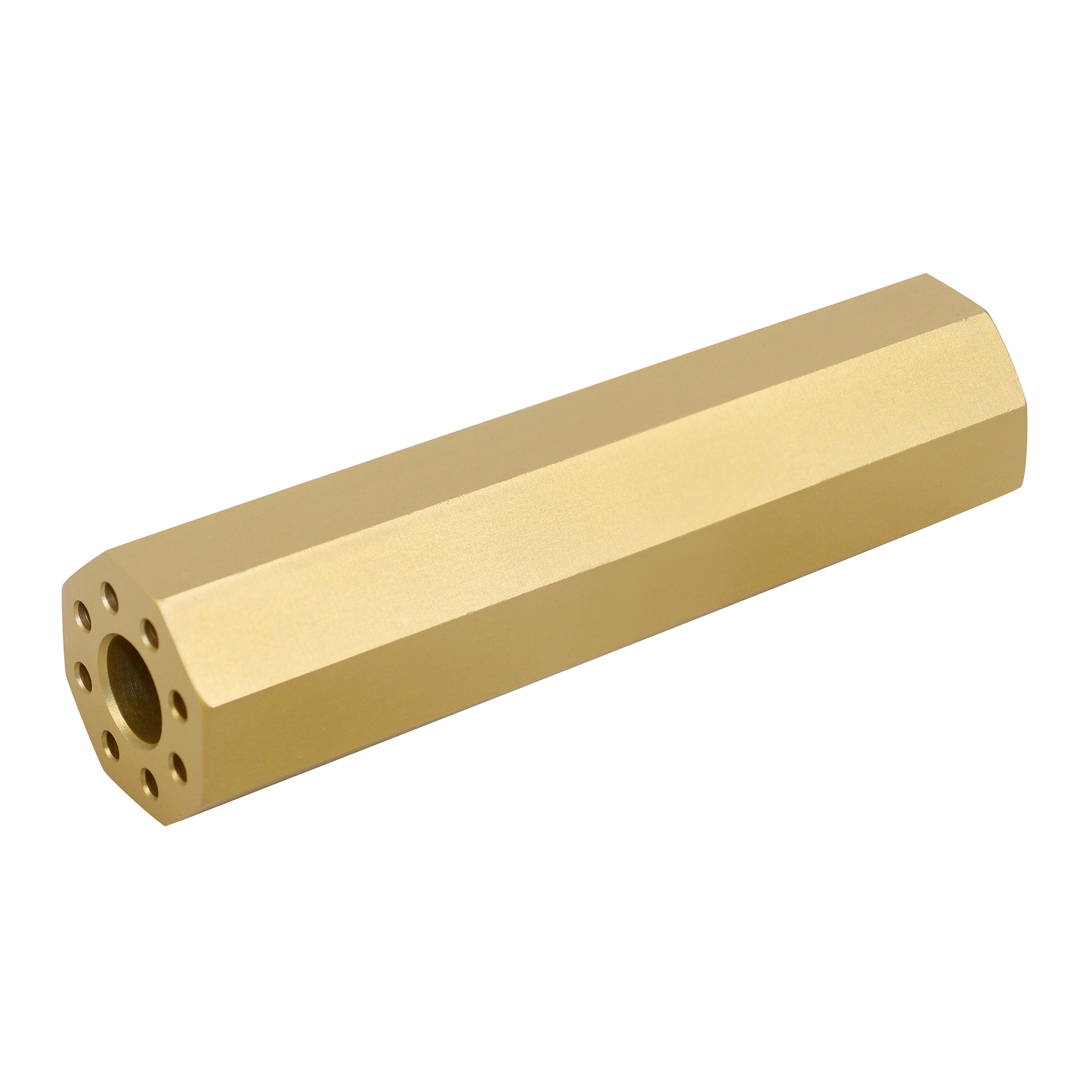 ar-308-fake-suppressor-octagonal-gold-4-5inch_TT AR .308 Cal 4.5" Octagonal Fake Suppressor (Anodized Gold) - Image 1