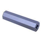 Anodized grey .308 caliber 4.5 octagonal fake suppressor for AR rifles.