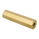 Gold anodized AR .308, 4.5-inch octagonal fake suppressor, precision-machined.