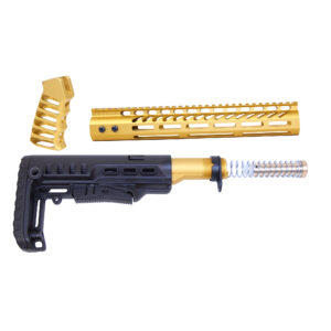 Guntec USA AR-15 Ultralight Gold Anodized Furniture Set with M-LOK Handguard.