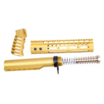 Gold AR-15 9 pistol brace kit with M-LOK handguard and milspec buffer tube.