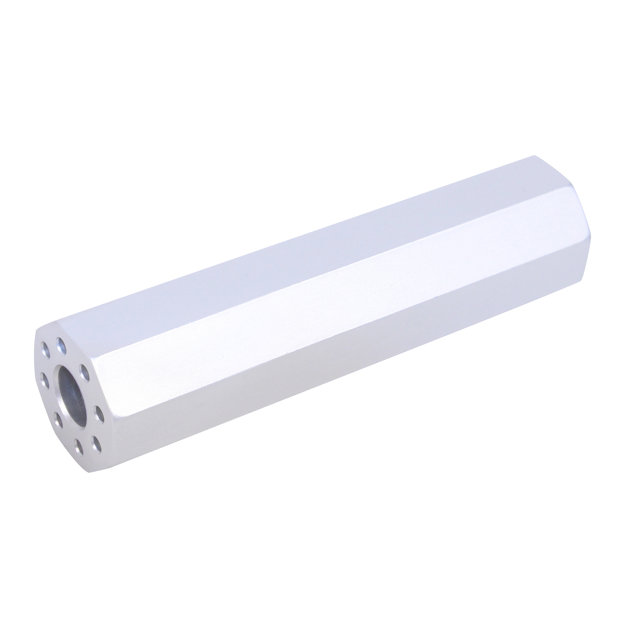 hexagonal-clear-fake-suppressor-308_TT AR .308 Cal 4.5" Octagonal Fake Suppressor (Anodized Clear) - Image 1