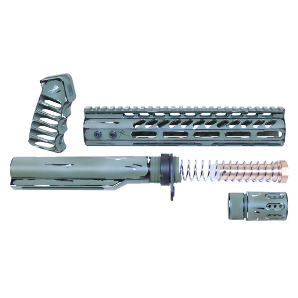 AR-15 10" Limited Edition "Sketch" Pistol Brace Build Kit With Milspec Buffer Tube (Cerakote Green Sketch)