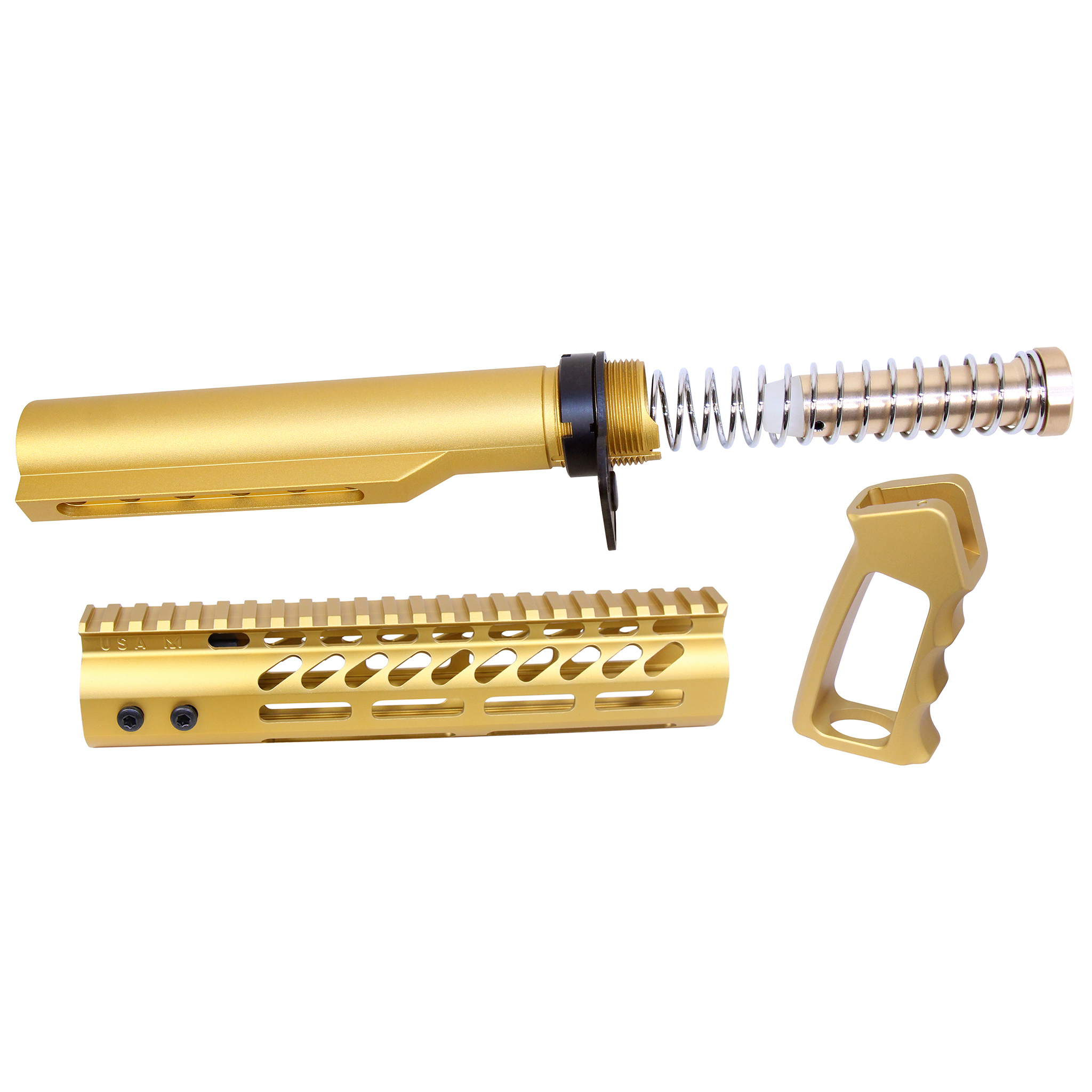 UPS-MILTUBE-GOLD_TT AR-15 Ultra Pistol Furniture Set With Milspec Buffer Tube (Anodized Gold) - Image 1