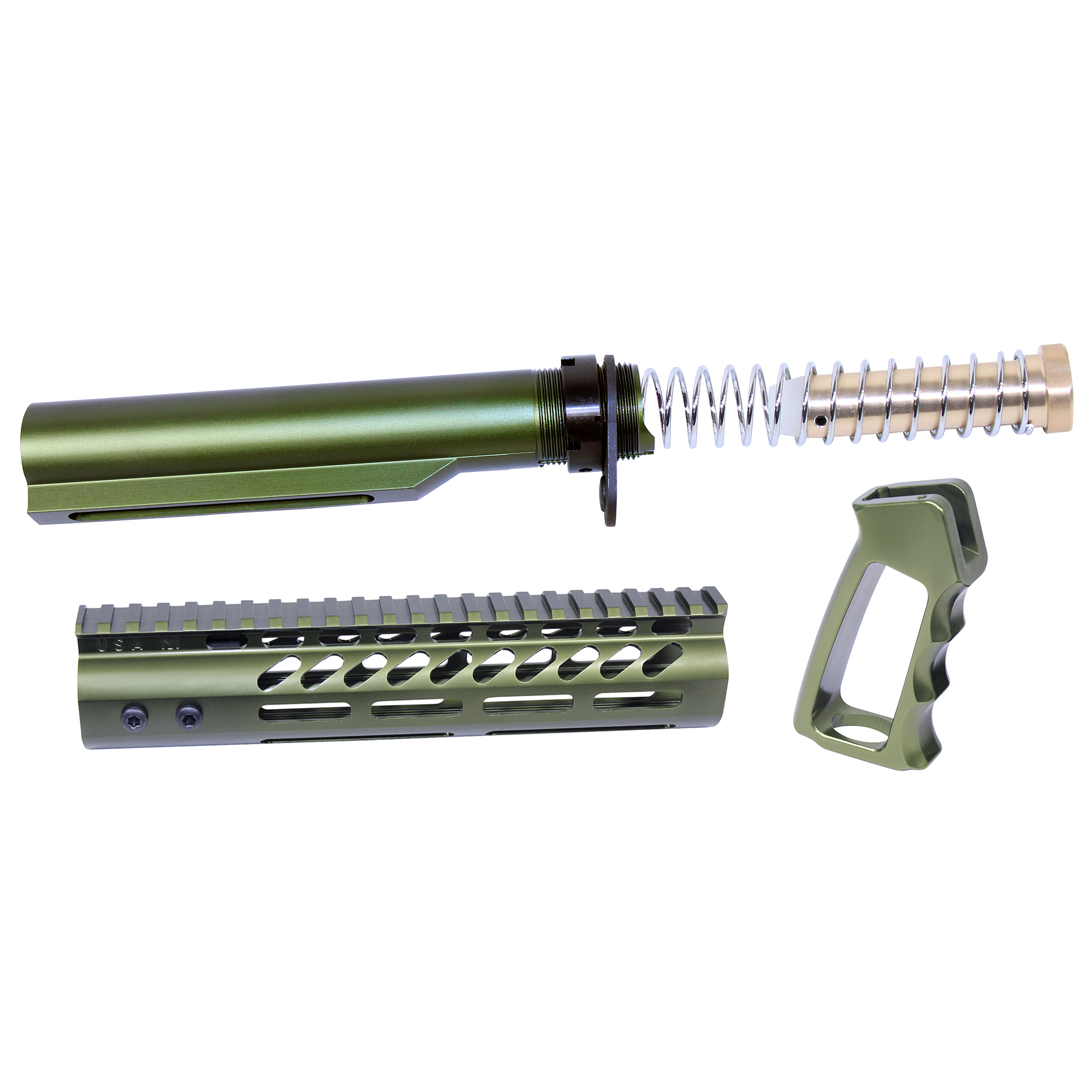UPS-MILTUBE-GREEN_TT AR-15 Ultra Pistol Furniture Set With Milspec Buffer Tube (Anodized Green) - Image 1