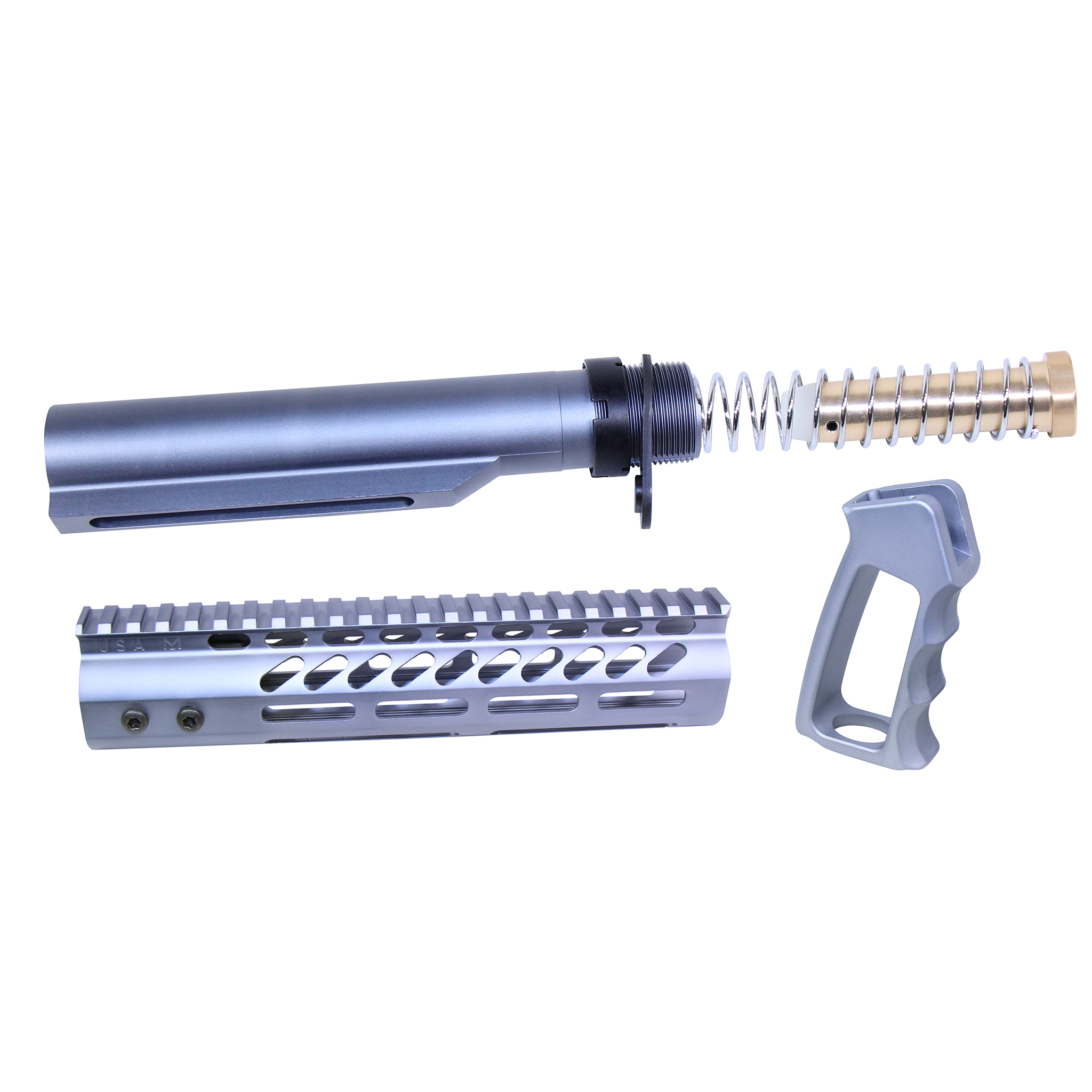 UPS-MILTUBE-GREY_TT AR-15 Ultra Pistol Furniture Set With Milspec Buffer Tube (Anodized Grey) - Image 1