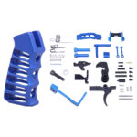 AR-15 Enhanced Lower Parts Kit With Upgrades & Skeletonized Aluminum Pistol Grip (Anodized Blue)