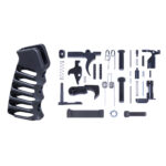 AR-15 Complete Lower Parts Kit With Ultralight Skeletonized Aluminum Pistol Grip (Anodized Black)