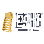 AR-15 Complete Lower Parts Kit With Ultralight Skeletonized Aluminum Pistol Grip (Anodized Gold)