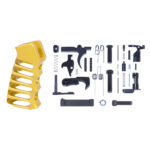 AR-15 Complete Lower Parts Kit With Ultralight Skeletonized Aluminum Pistol Grip (Anodized Gold)