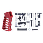 AR-15 Complete Lower Parts Kit With Ultralight Skeletonized Aluminum Pistol Grip (Anodized Red)