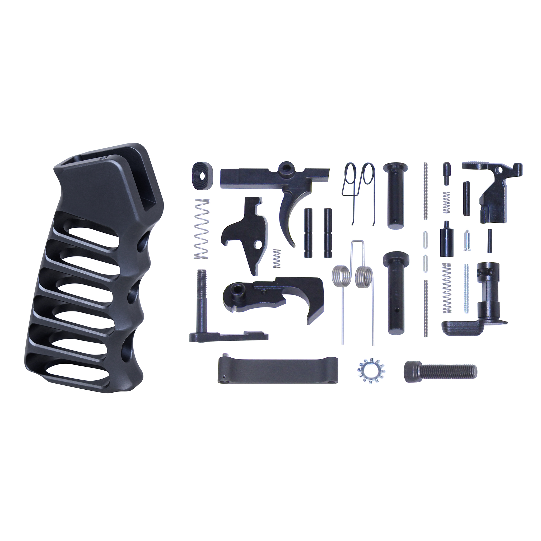 Guntec-USA-LPK-ULS-PG AR-15 Complete Lower Parts Kit With Ultralight Skeletonized Aluminum Pistol Grip (Anodized Black)