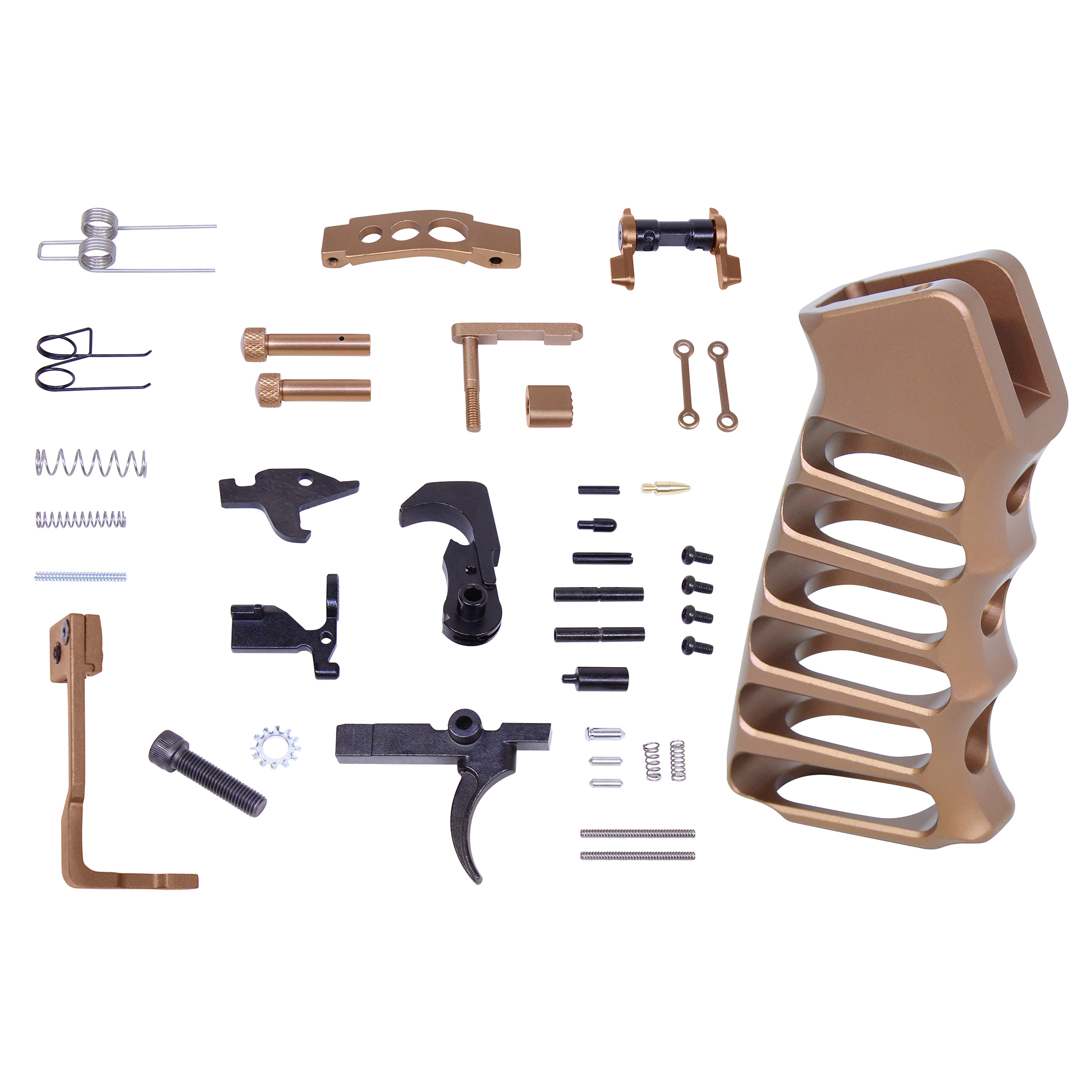 LPK-ENH-ULSPG-BRZ_TT AR-15 Enhanced Lower Parts Kit With Upgrades & Skeletonized Aluminum Pistol Grip (Anodized Bronze) - Image 1
