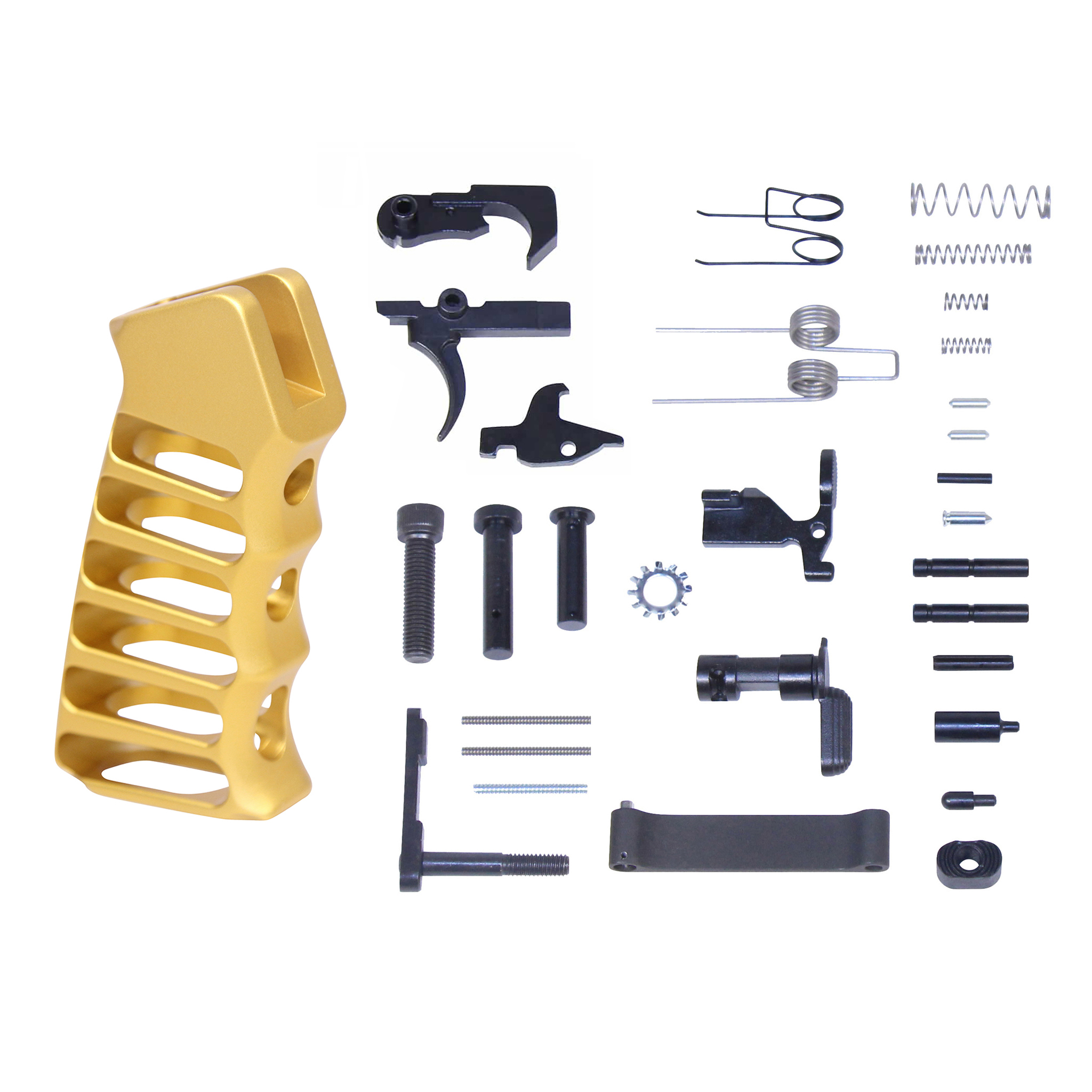 LPK-ULS-PG-GOLD_TT 2 AR-15 Complete Lower Parts Kit With Ultralight Skeletonized Aluminum Pistol Grip (Anodized Gold) - Image 1