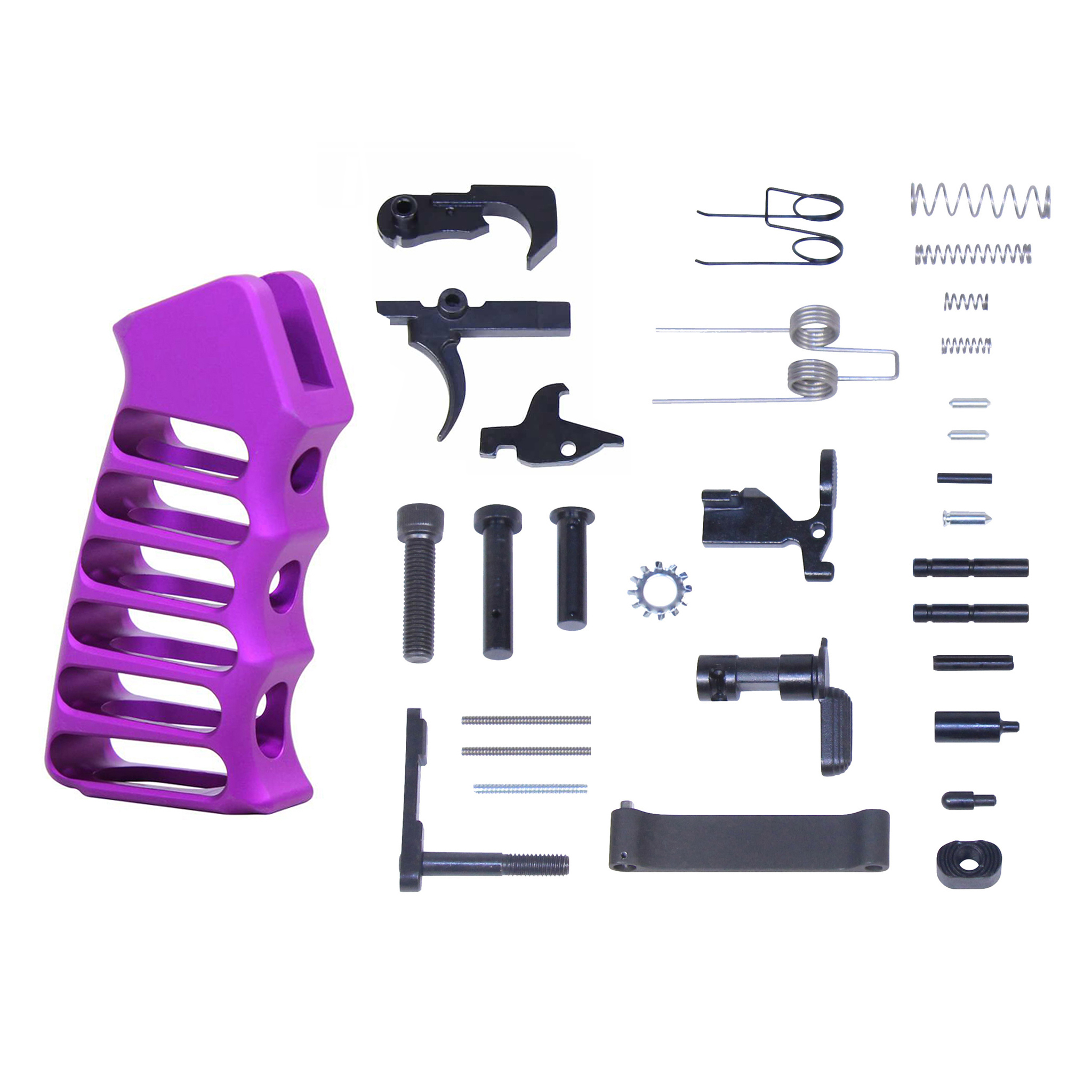 LPK-ULS-PG-PURPLE_TT AR-15 Complete Lower Parts Kit With Ultralight Skeletonized Aluminum Pistol Grip (Anodized Purple) - Image 1
