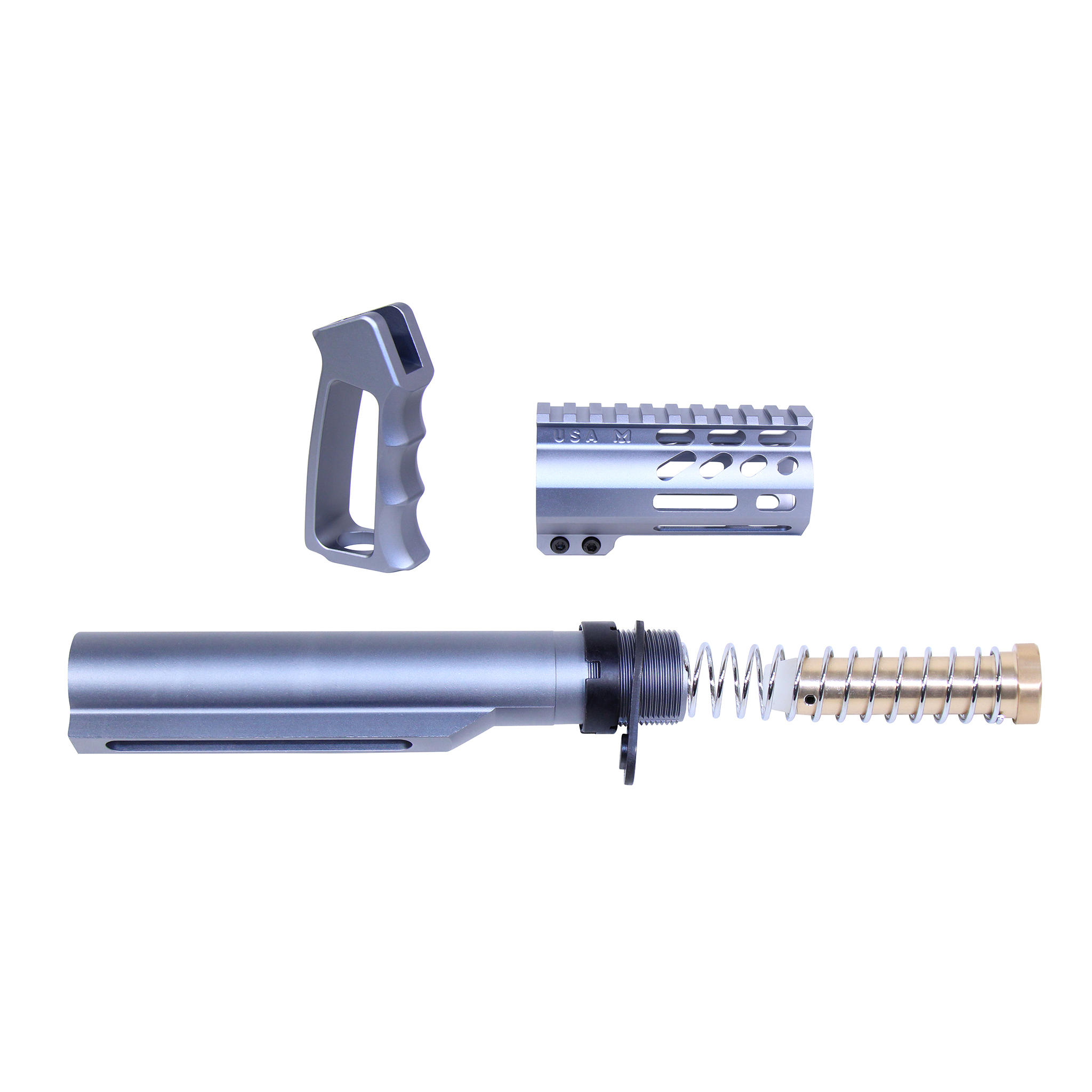 Guntec-USA-MICRO-P-SET-MIL-BLACK-3 AR-15 Micro Pistol Furniture Set With Milspec Buffer Tube (Anodized Grey)