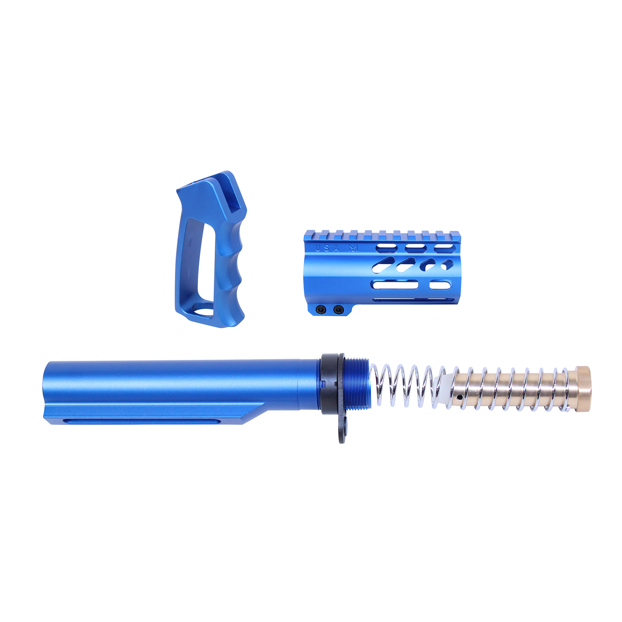 Guntec-USA-MICRO-P-SET-MIL-BLACK-4 AR-15 Micro Pistol Furniture Set With Milspec Buffer Tube (Anodized Blue)