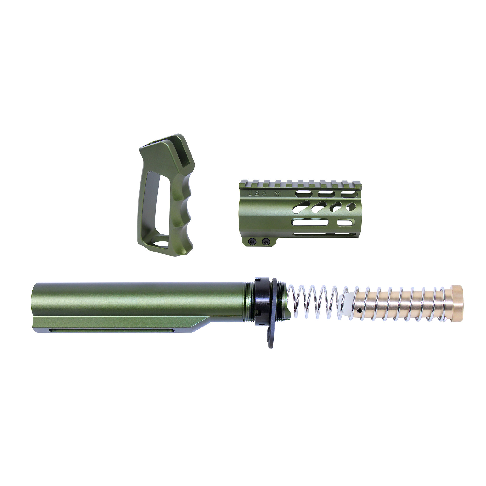Guntec-USA-MICRO-P-SET-MIL-BLACK-7 AR-15 Micro Pistol Furniture Set With Milspec Buffer Tube (Anodized Green)