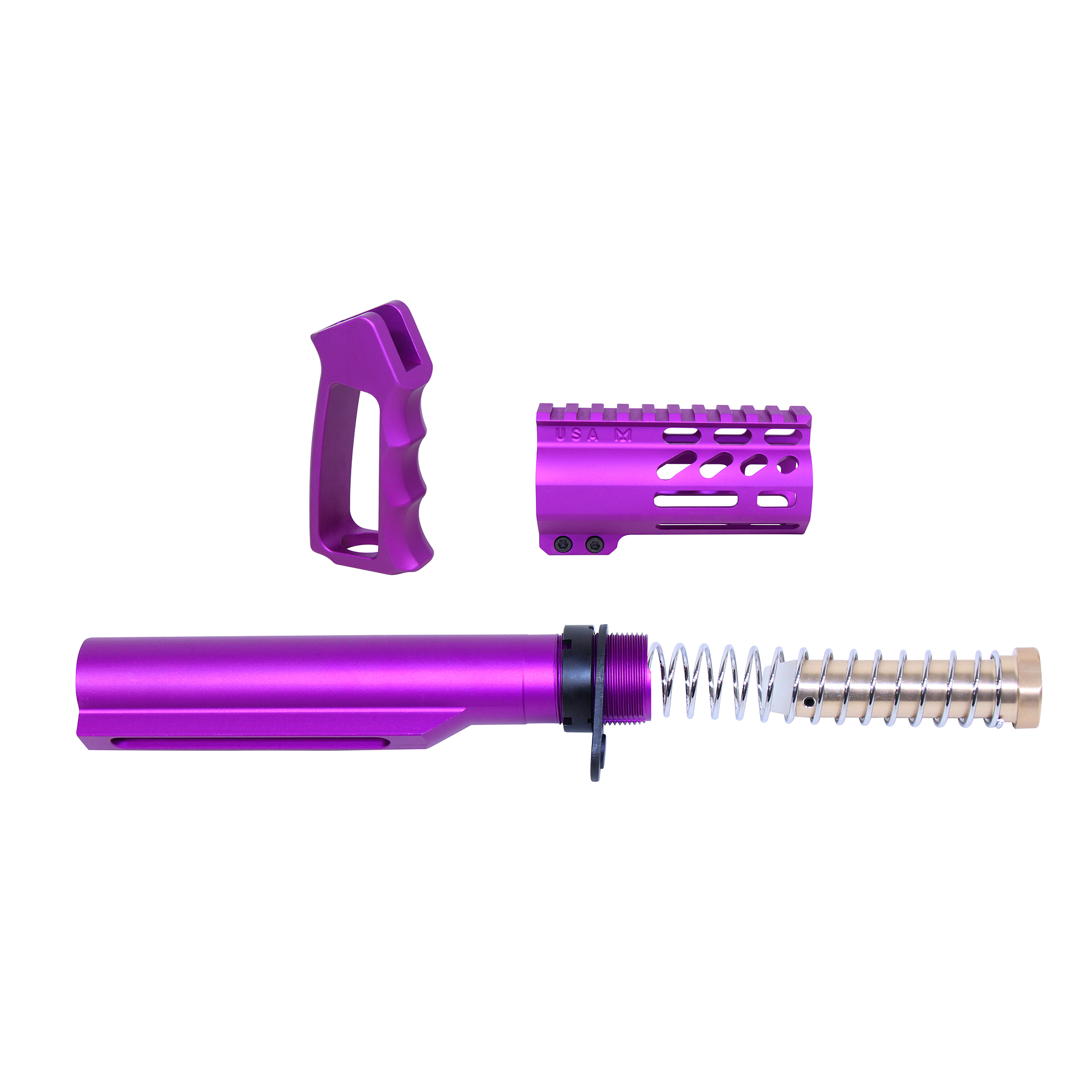 Guntec-USA-MICRO-P-SET-MIL-BLACK-9 AR-15 Micro Pistol Furniture Set With Milspec Buffer Tube (Anodized Purple)
