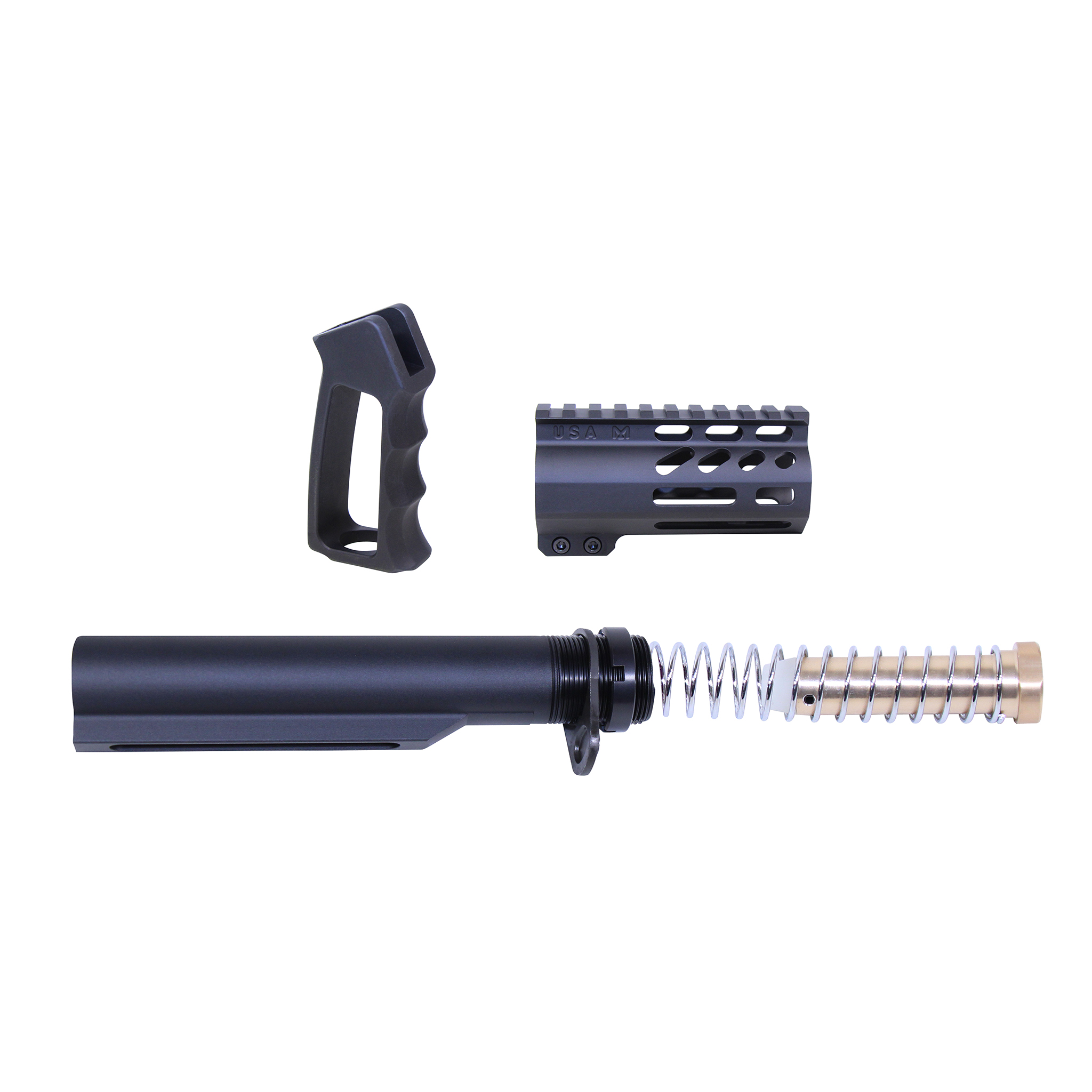 Guntec-USA-MICRO-P-SET-MIL-BLACK AR-15 Micro Pistol Furniture Set With Milspec Buffer Tube (Anodized Black)