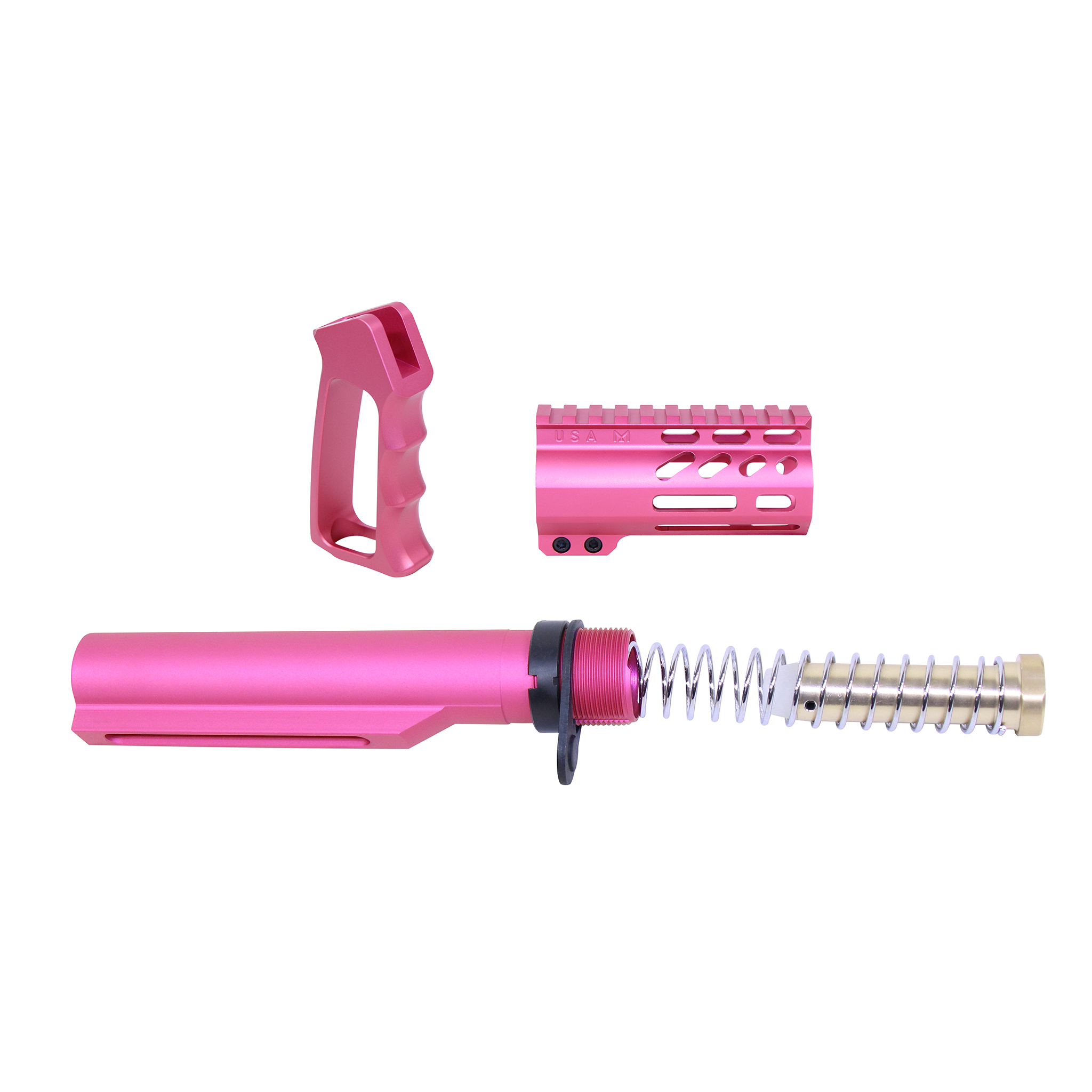 Guntec-USA-MICRO-P-SET-MIL-PINK AR-15 Micro Pistol Furniture Set With Milspec Buffer Tube (Anodized Pink)