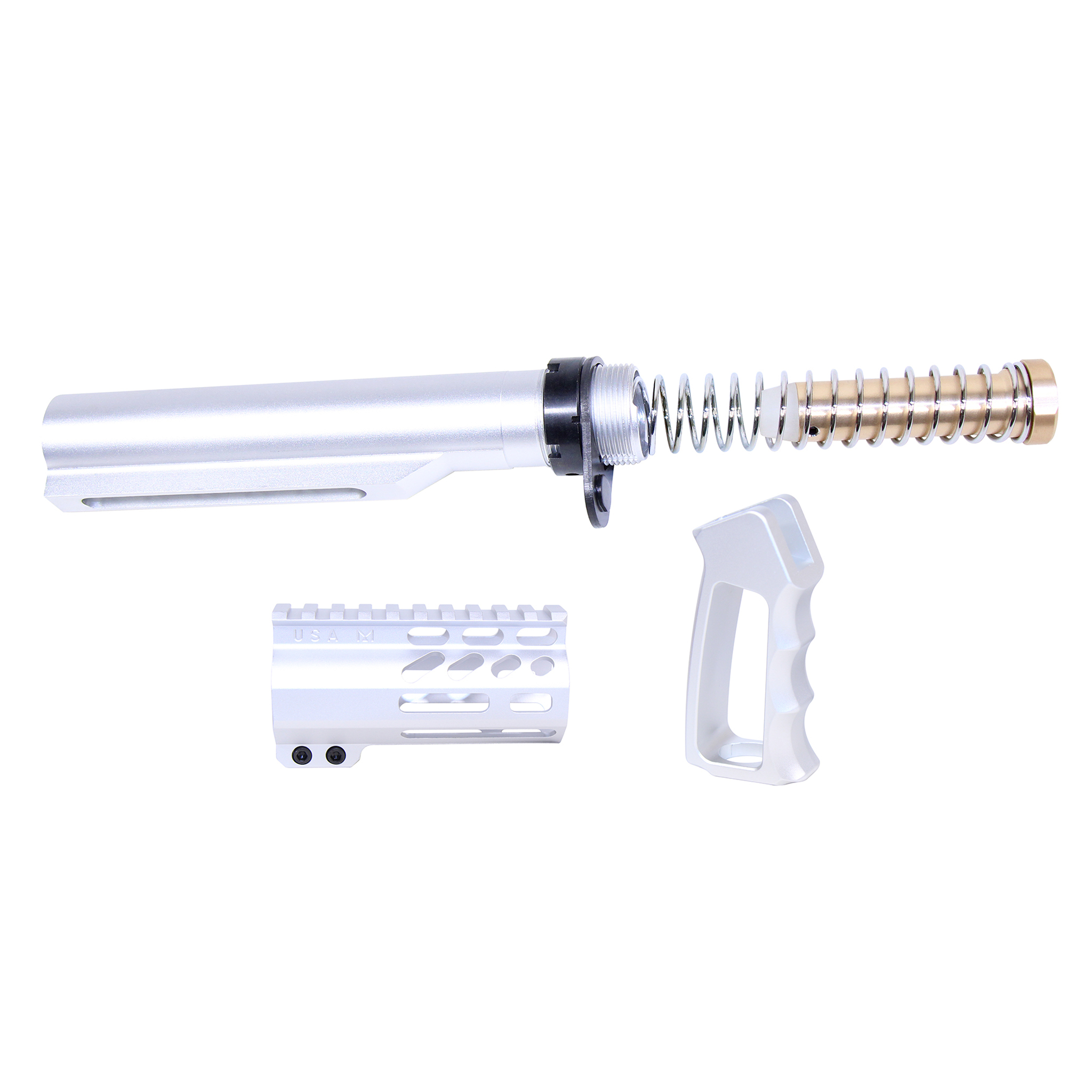 MICRO-P-SET-MIL-CLEAR_TT AR-15 Micro Pistol Furniture Set With Milspec Buffer Tube (Anodized Clear) - Image 1