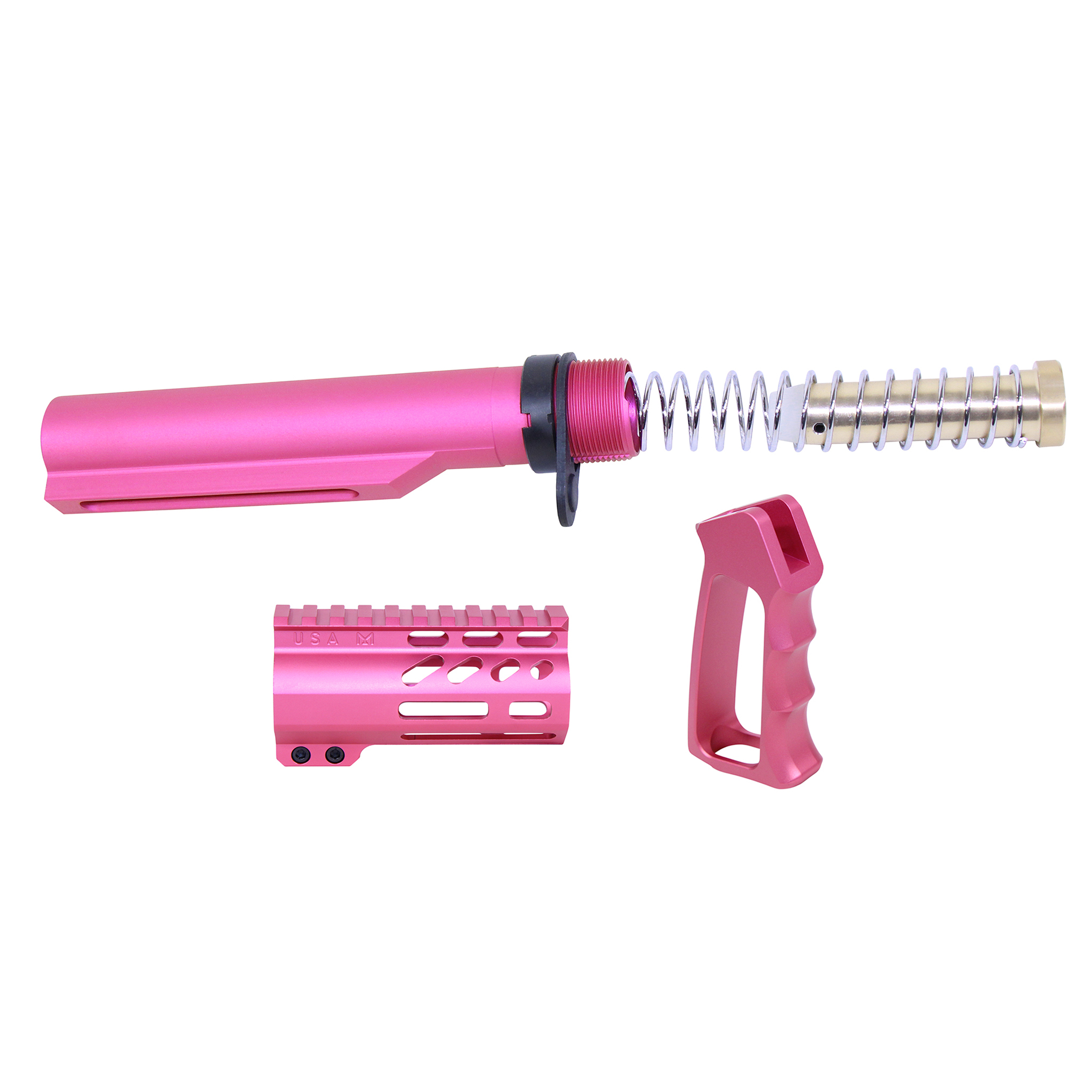 MICRO-P-SET-MIL-PINK_TT AR-15 Micro Pistol Furniture Set With Milspec Buffer Tube (Anodized Pink) - Image 1