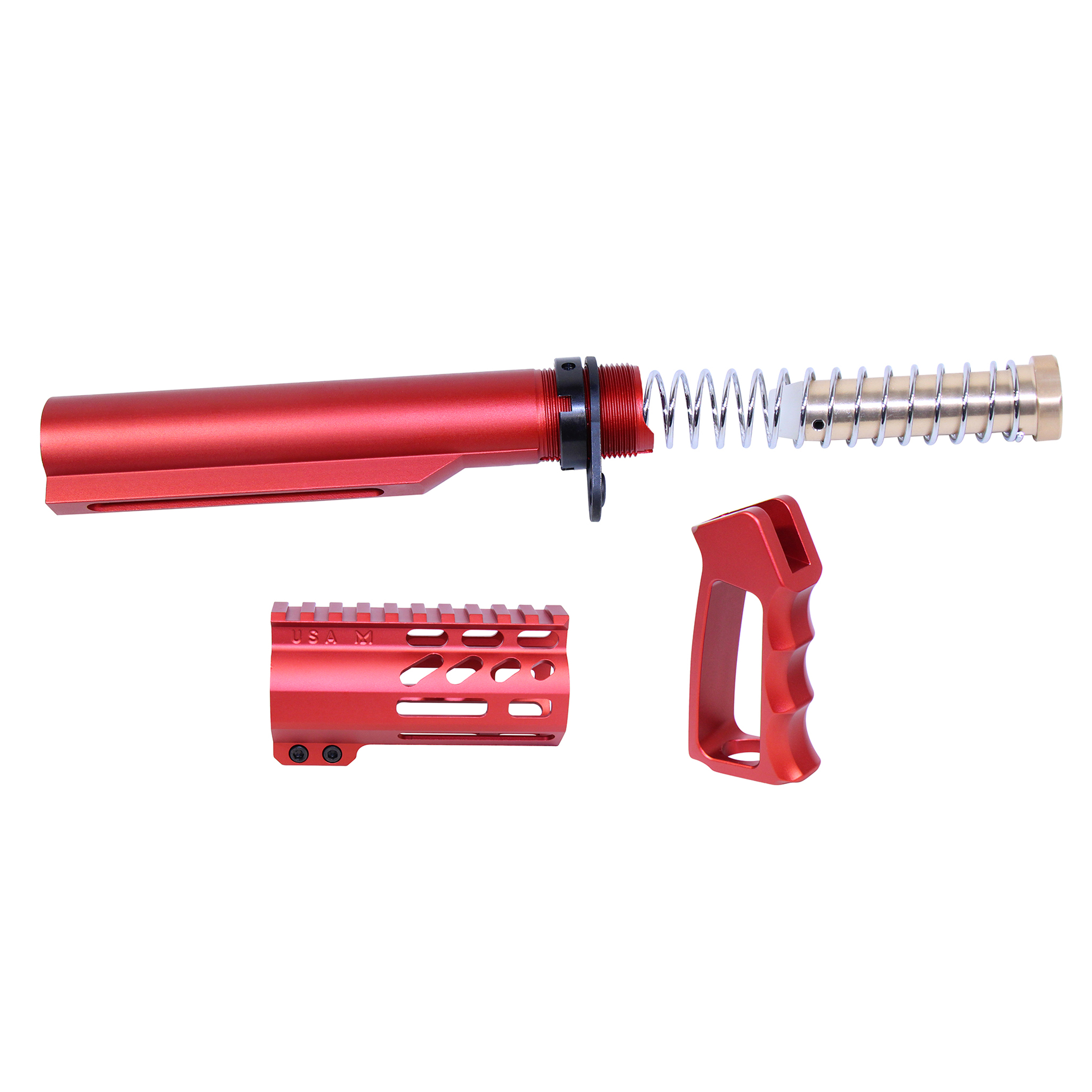 MICRO-P-SET-MIL-RED_TT AR-15 Micro Pistol Furniture Set With Milspec Buffer Tube (Anodized Red) - Image 1
