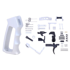 AR-15 Enhanced Lower Parts Kit With Upgrades & Skeletonized Aluminum Pistol Grip (Anodized Clear) (Gen 2)