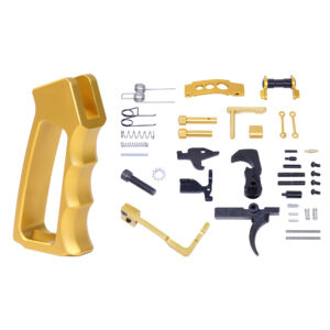 AR-15 Enhanced Lower Parts Kit With Upgrades & Skeletonized Aluminum Pistol Grip (Anodized Gold) (Gen2)