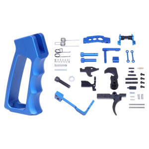 AR-15 Enhanced Lower Parts Kit With Upgrades & Skeletonized Aluminum Pistol Grip (Anodized Blue) (Gen 2)