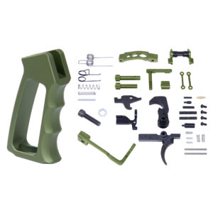 AR-15 Enhanced Lower Parts Kit With Upgrades & Skeletonized Aluminum Pistol Grip (Anodized Green) (G2)