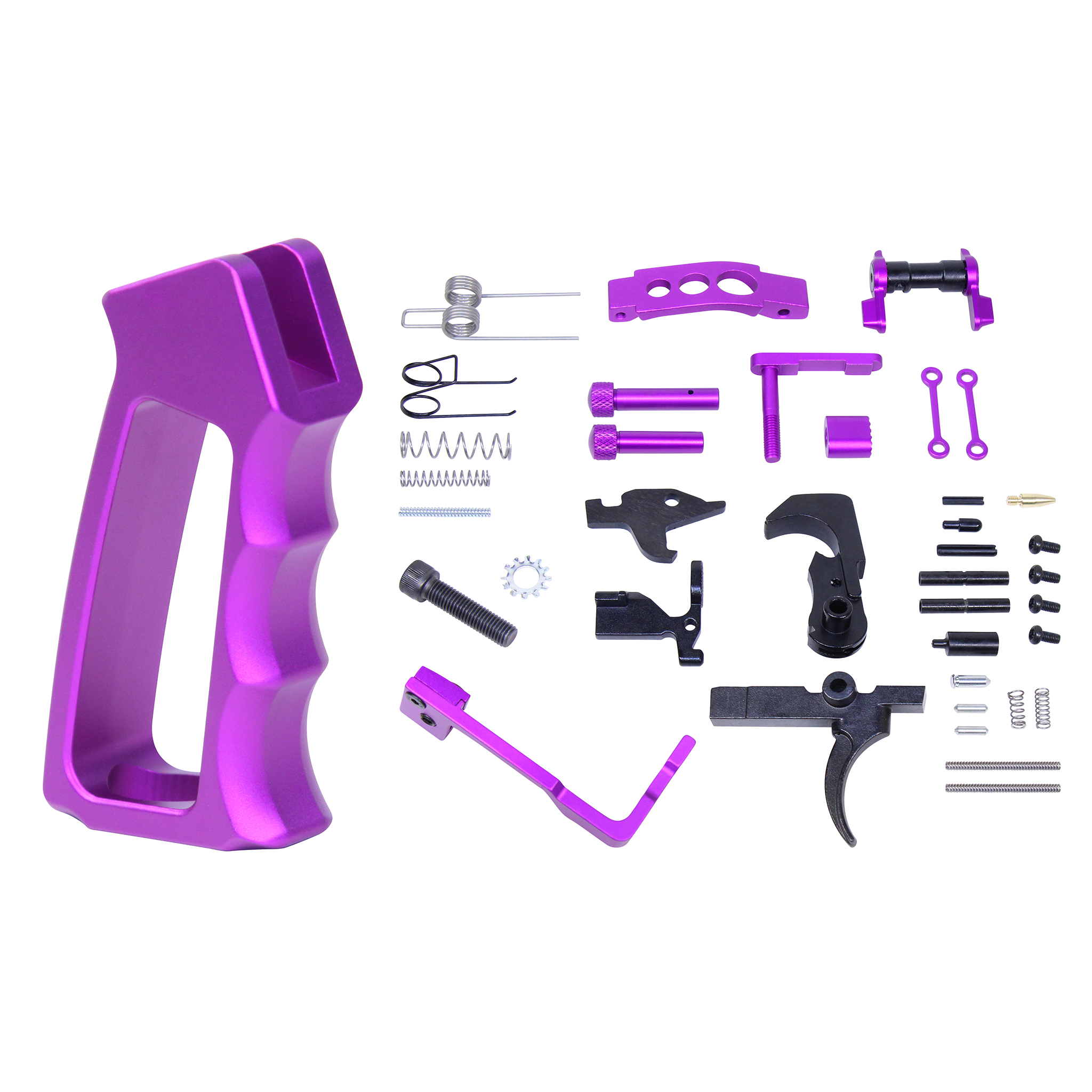 Guntec-USA-LPK-ENH-ULSPG-G2-BLUE-6 AR-15 Enhanced Lower Parts Kit With Upgrades & Skeletonized Aluminum Pistol Grip (Anodized Purple) (Gen 2)
