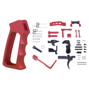 AR-15 Enhanced Lower Parts Kit With Upgrades & Skeletonized Aluminum Pistol Grip (Anodized Red) (Gen 2)