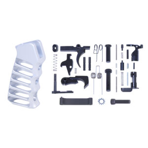 AR-15 Complete Lower Parts Kit With Ultralight Skeletonized Aluminum Pistol Grip (Anodized Clear)