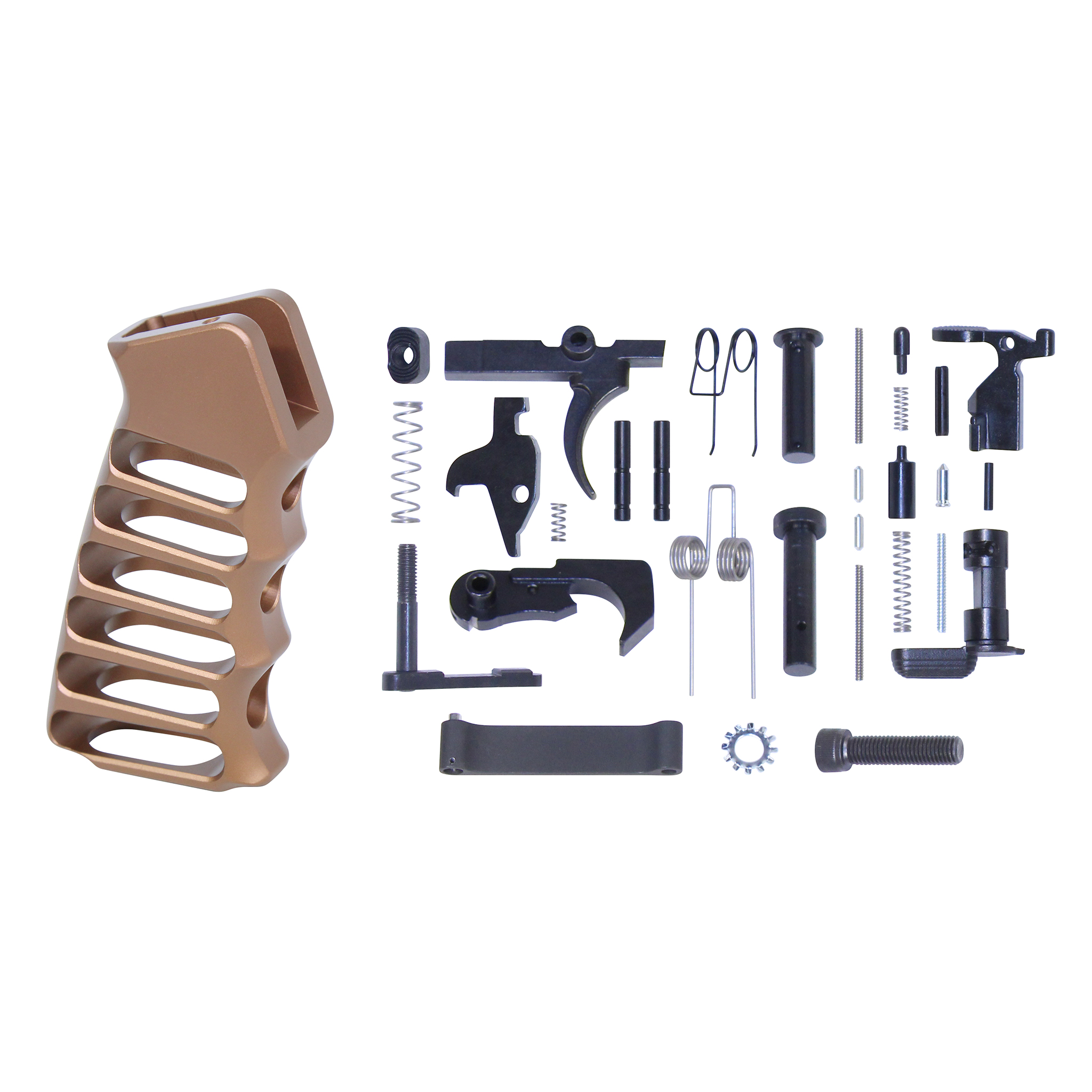 Guntec-USA-LPK-ULS-PG-BRZ AR-15 Complete Lower Parts Kit With Ultralight Skeletonized Aluminum Pistol Grip (Anodized Bronze)