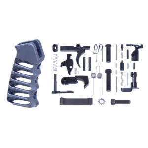 AR-15 Complete Lower Parts Kit With Ultralight Skeletonized Aluminum Pistol Grip (Anodized Grey)